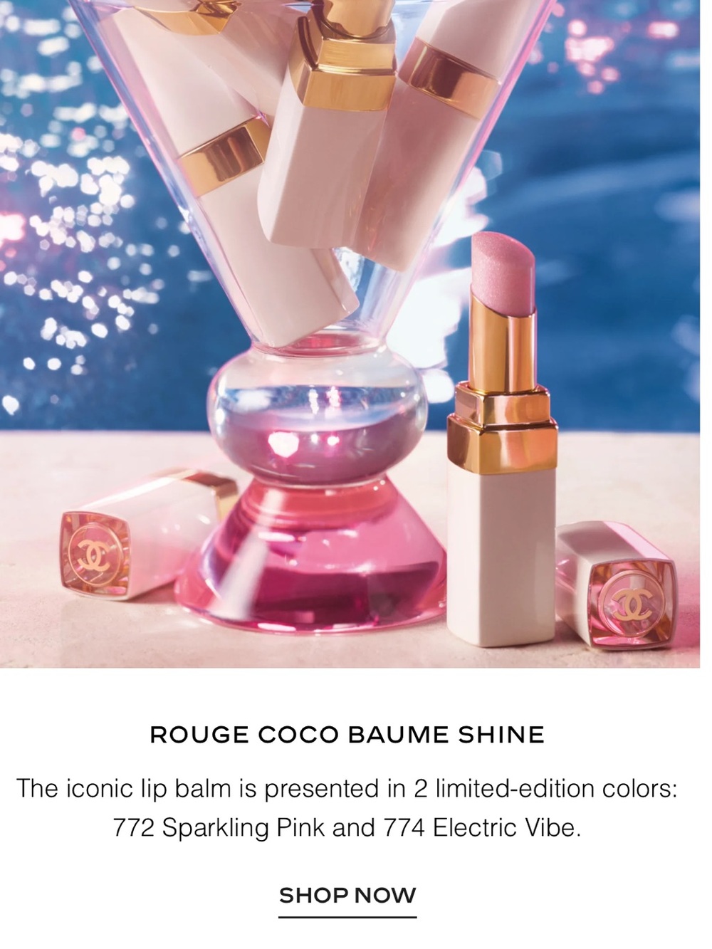 CHANEL Rouge Coco Baume Shine Chanel Tinted Lip Balm Color Sparkling Pink 772